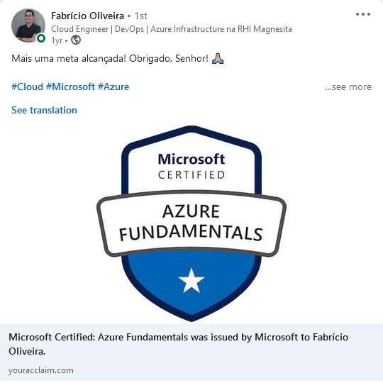 Resultado de aluno no Desafio Azure 30 Dias 6