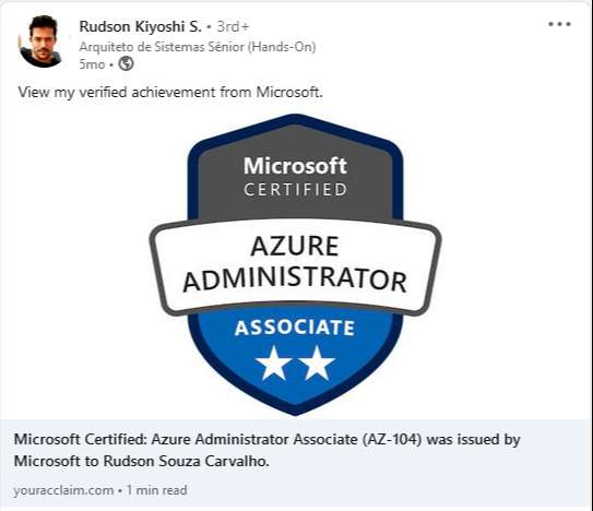 Resultado de aluno no Desafio Azure 30 Dias 1