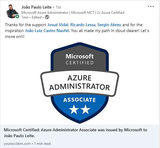 Resultado de aluno no Desafio Azure 30 Dias 2